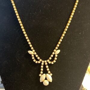 29- Gold Milk Glass Vintage 16” Necklace